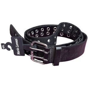 Mario Lorenzi PLUS 4x- 60" Black Silver Grommet Rocker Punk Goth Belt Vegan Moto
